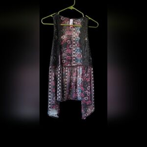 No Boundaries Black and Pink Floral Lace Tank Top